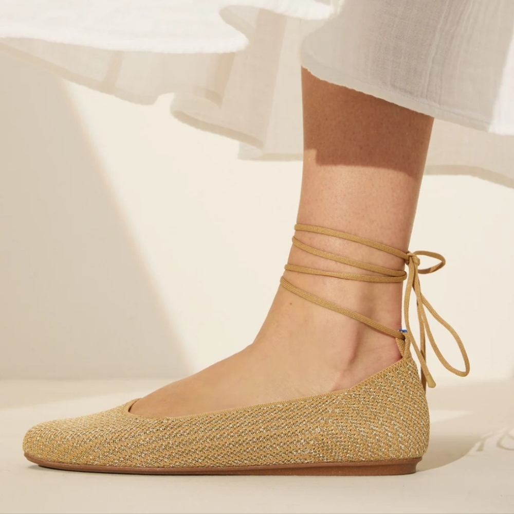 Rothy's The Square Wrap in Gold Stripe Flats